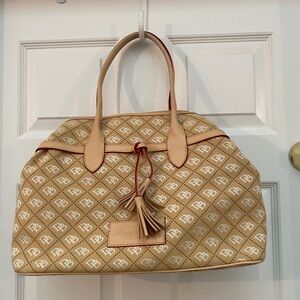 Dooney & Bourke Tan and Cream Signature Monogram Tassel Tote NWOT